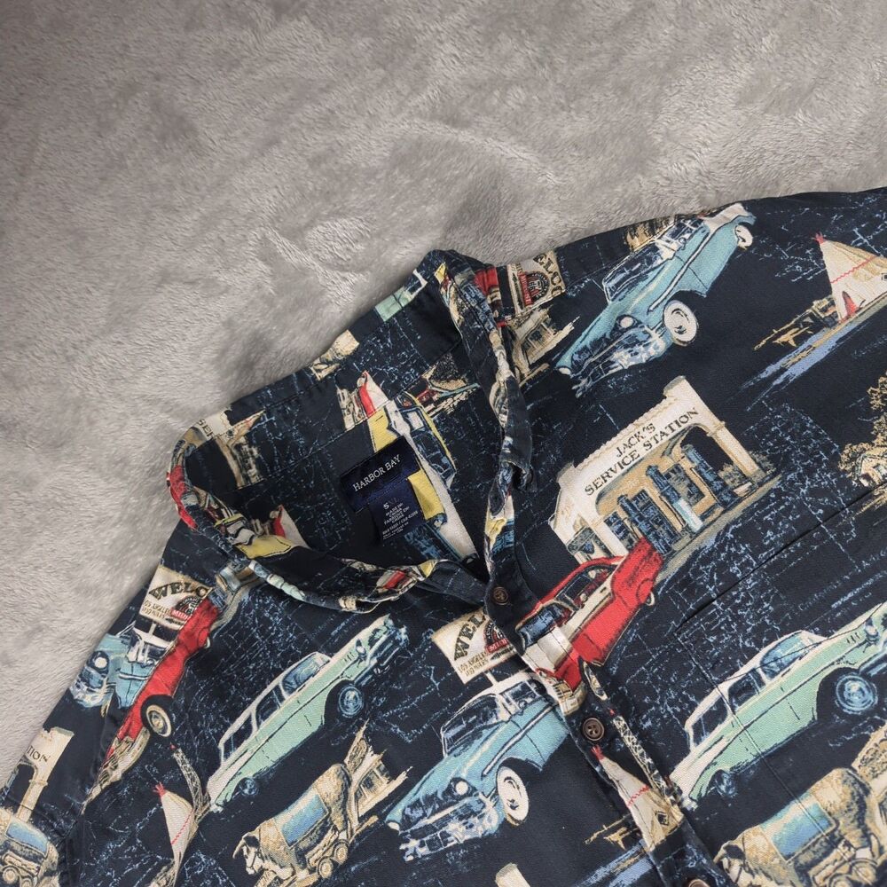 Harbor Bay Mens 5XL Route 66 Classic Cars Short Sleeve Button Camp Shirt Navy 5X
